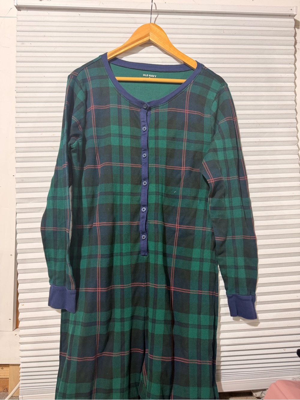 Old Navy Green and Navy Plaid Button-Front Kids Nightgown